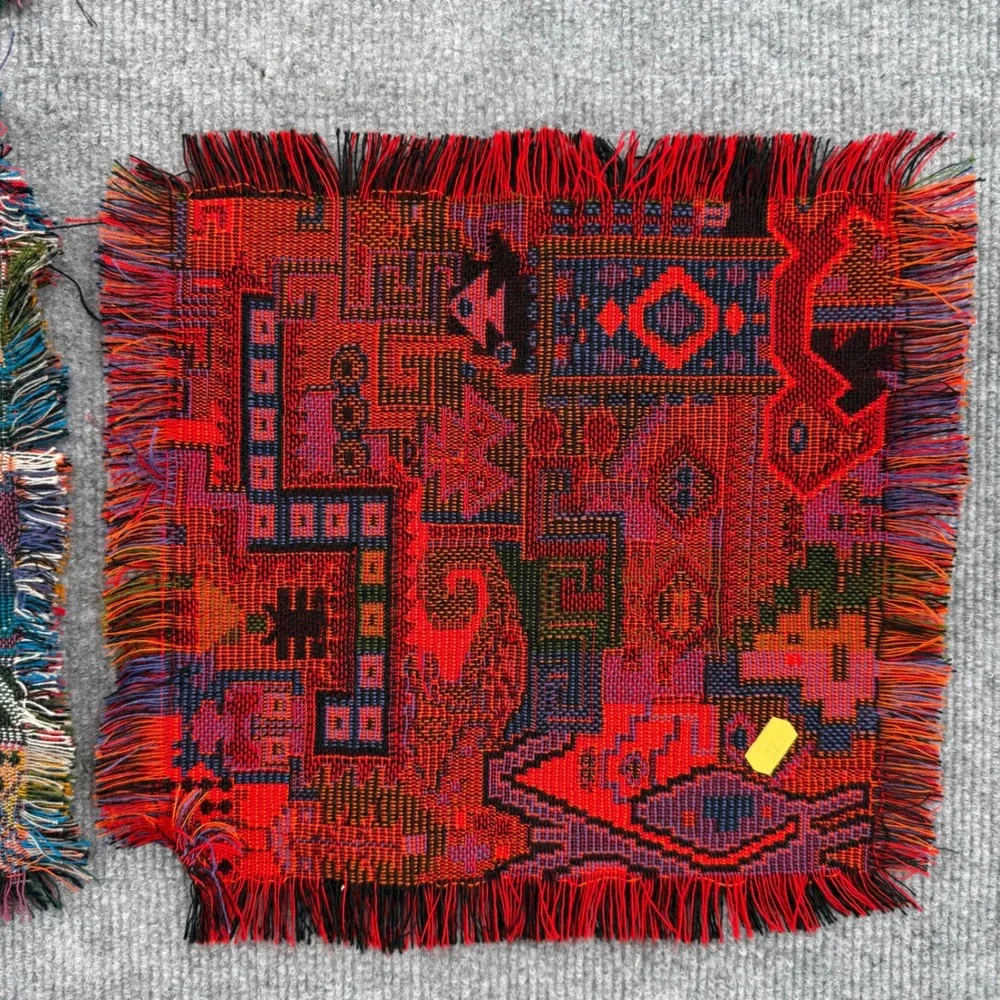 Vintage Woven Tapestry Druze Set of 5 Geometric Abstract Fringed Multi-Color